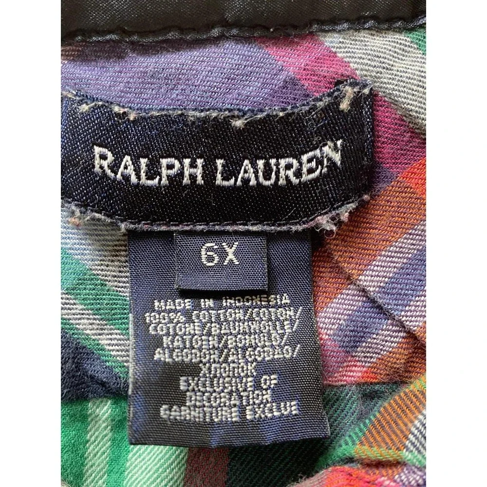 Ralph Lauren Plaid Ruffle Flounce Shirt Dress Buttons Long Sleeve 6x s2
